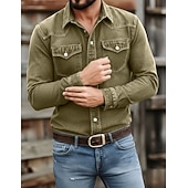 economico Camicie da lavoro da uomo-SoftFade™ Camicia da Uomo Casual Camicia da Lavoro Camicia Button Up Garment Dyed Faded Camicia Blu Nera Rossa Cammello Grigio Chiaro Manica Lunga Camicia Semplice Collo Casual Giornaliero