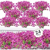 abordables Flores artificiales-24 paquetes de flores artificiales para exteriores resistentes a los rayos UV, flores de primavera para macetas de exterior, decoración para bodas, hogar, jardín, patio, porche (8 colores)