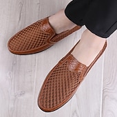 abordables Chaussures Décontractées Slip-On-Mocassins marron perforés pour homme, chaussures habillées décontractées et respirantes, style élégant et décontracté, parfaits pour la conduite, le bureau, les soirées et le quotidien professionnel.