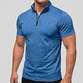 baratos Polo Clássico Masculino-Men's Polo Shirts Zip Polo Casual Daily Quarter Zip Short Sleeve Fashion Basic Plain Lightweight Quarter Zip Summer Spring Blue White Pink Dark Green Purple Orange Polo Shirts