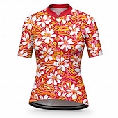 baratos Camisolas femininas-Mulheres Camisa para Ciclismo Floral Manga Curta Moto Camisa / Roupas Para Esporte Blusas com 3 bolsos traseiros Filtro Solar Resistente a UV Secagem Rápida Tiras Refletoras Esportes Azul Céu Roxo