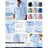  Men's Shirt Linen Shirt Summer Shirt Beach Wear Button Up Shirt Plain Vacation Casual Blue Black White Pink Long Sleeve Turndown Spring & Summer Clothing Apparel