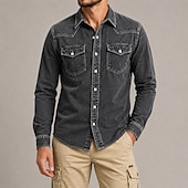 economico Camicie da lavoro da uomo-Da uomo Camicia Camicia casual Camicia con Bottoni Nero Borgogna Manica Lunga Semplice Colletto a Camicia Casuale Quotidiano Tasca Frontale Abbigliamento Cotone Elastene Elegante Moda Casual