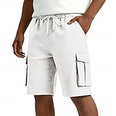 abordables Shorts décontractés-Men's Cargo Shorts Shorts Summer Shorts Casual Shorts Jacquard Pocket Elastic Waist Plain Comfort Breathable Knee Length Casual Outdoor Beach Vacation Fashion Black White Micro-elastic