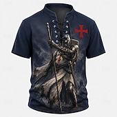  Hombre Caballeros templarios Cruz Henley Shirt camiseta Manga Corta Camiseta Impresión 3D cuello con cordones Henley Camisa Religioso Diario Festival Rojo Caqui Azul Oscuro Primavera verano Ropa S M