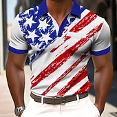 2026 250. Herren Amerikanische US-Flagge Polo Hemden Kurzarm Polo Hemden Kragen Hemden Business Casual Outdoor Athleisure Alltagsbekleidung 3D-Druck Knöpfe Atmungsaktives Mesh Frühling  Sommer Blau