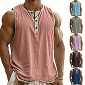 voordelige Sportschool tanktops-Voor heren Singlet Vest Top Onderhemd Mouwloos shirt Mouwloos Henley Zomer Effen Modieus Ontwerper Basic Knop Vakantie Straat Uitgaan Zwart Blozend Roze Marineblauw Top T-shirt voor mannen