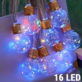 abordables Lampes d’extérieur solaires-Guirlande lumineuse solaire d'extérieur de 8 m, 16 LED, style rétro, en corde de chanvre, 8 modes d'éclairage, étanche, idéale pour villa, jardin, cour, arbre, camping, café, décoration d'ambiance de