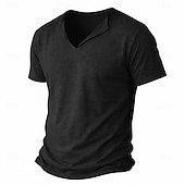 economico T-shirt in Cotone e Lino-Per uomo Maglietta Maglietta in lino Manica Corta Maniche Corte Scollo a V Primavera &amp; Estate Estate Primavera Semplice Moda Designer Essenziale Morbido Casuale Vacanza Streetwear Blu Bianco Nero