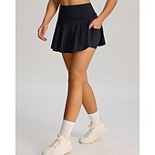 cheap Women's Skirts &amp; Skorts-Women's Solid Colored Casual Skirt Tennis Skirts with Shorts Sport Skirt Pocket High Waist Quick Dry Elastic Sweat-Wicking Breathable Tennis Golf Running Skirt Black Red Navy Blue Tennis Clothing