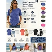  softfade™ camiseta de mujer 100% algodón camisa de algodón tops lavados vintage lavado ácido lavado vintage liso moda vintage elegante manga corta cuello redondo tops largos casual diario para salir rosa+naranja