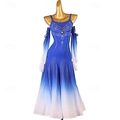 abordables Standard  Ballroom-Royal Blue Ombré Ballroom Dance Competition Dress - Rhinestone Cold Shoulder Waltz Standard Dance Gown