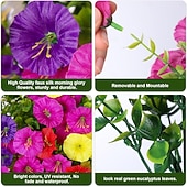  8 Bundles Artificial Flowers for Outdoors, Fake Plastic Morning Glory Petunias Plant, Faux Colorful Silk for Outside Planter Garden Front Porch Door Spring Summer Decor