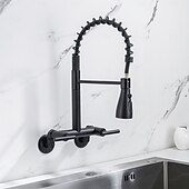 halpa Kitchen Faucets-Kitchen faucet - Two Handles Two Holes Electroplated / Painted Finishes Pull-out / Pull-down / Standard Spout / Tall / High Arc Wall Mounted Modern Contemporary Kitchen Taps