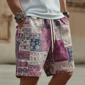 abordables Retro Vintage &amp; Ética-Hombre Boho Bloque de color Retazos Pantalones cortos de sudor Pantalones cortos de playa Pantalones cortos de felpa Media cintura Étnico Retro Antiguo Casual vacaciones en la playa Impresión 3D