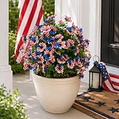  24 Inch Artificial Flower Stake Outdoor Decor, Patriotic Red White Blue Topiary Ball Trees for Independence Day, Memorial Day & 250th Anniversary , UV Resistant Heavy Duty No Fade Garden Yard Lawn Por