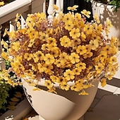  12 pachete de flori artificiale de toamnă, camouflage, pentru exterior, plante artificiale, decorațiuni de Halloween, mătase artificială rezistentă la UV, pentru Ziua Recunoștinței, care nu se decolorează, pentru ușa din față, verandă, terasă, curte, balc