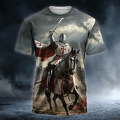  Hombre Caballo Caballeros templarios Cruz Camiseta Manga Corta Camiseta Impresión 3D Cuello Barco Camisa Religioso Calle Fiesta oscura Azul Piscina Azul 2# Azul 1# Todas las Temporadas Ropa S M L XL