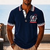  4th of July 2026 250th Men's American US Flag Polo Shirts Short Sleeve Polo Shirts Lapel Casual Athleisure Daily Wear Festival Outfit 3D Print Buttons Breathable Mesh Spring & Summer White Red Navy