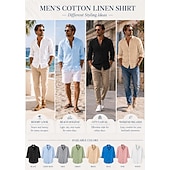  Hombre Camisa Camisa de lino Camisa de verano Ropa de playa Abotonar la camisa Plano Vacaciones Casual Azul Piscina Negro Blanco Rosa Manga Larga Cuello Vuelto Primavera verano Ropa