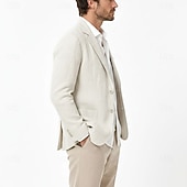baratos Blazers Clássicos Masculinos-Masculino jaqueta leve Blazer 100% linho coquetel Praia Férias Moda Diário Verão Primavera Linho Côr Sólida Comum 2 Botões Jaqueta esporte Azul Marinha Azul Céu Bege
