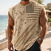  4 de julio de 2026, 250 aniversario Hombre camuflaje Bandera de EE. UU. Camisetas Interiores Sin Mangas Camiseta Impresión 3D Cuello Barco Camisa Patriótico Diario Calle Marrón Verde Trébol Caqui
