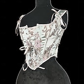 preiswerte Oberteile-Mittelalterlich Renaissance Korsett Überbrustkorsett Mieder Edelfrau Schnürung Stickerei Kostüm Damen Fantasie königlich Halloween Karneval Alltagstauglich Renaissance-Messe LARP Erwachsene Korsett