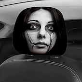  Conjunto de 2/4 capas engraçadas e assustadoras para encosto de cabeça de carro, com design de rosto horripilante. Ideal para pegadinhas nos bancos dianteiros, Halloween ou como presente de brincadeira. Capa de assento automotiva durável e elástica.