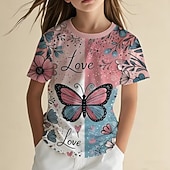 economico Animali 3D della Ragazza-Ragazze 3D Grafico Farfalla Maglietta Manica Corta Stampa 3D Estate Primavera Sport Moda Streetwear Bambini 5-12 anni Girocollo Casuale Quotidiano All'aperto Vestibilità regolare