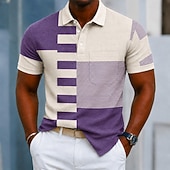 billiga Color Block Polo för män-Herr Geometrisk Färgblock Pikétröjor Kortärmad Polotröjor Skjortor med krage Ledigt Fritids- Ficka 3D-utskrift Nättyg som andas Sommar Vår Blå Rubinrött Purpur