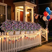 baratos Flor artificial-12 ramos de flores artificiais patrióticas com folhas de eucalipto, decoração vermelha, branca e azul para o 250º aniversário dos EUA, Dia da Memória e Dia dos Veteranos.
