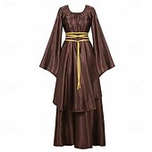 abordables Vestido-Victoriano Medieval Renacimiento Hasta el Suelo Vestidos Bruja Hada Corte A Disfraz Mujer Fantasía Víspera de Todos los Santos Carnaval Mascarada Feria del Renacimiento LARP Fiesta temática retro