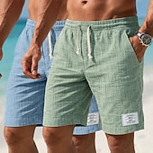 cheap Holiday-Men's Shorts Summer Shorts Beach Shorts Casual Shorts Drawstring Elastic Waist Plain Comfort Breathable Knee Length Casual Daily Outdoor Fashion Retro Vintage Gray+Khaki Blue+Navy Blue Micro-elastic