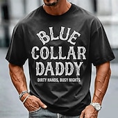 cheap Men's Funny T shirts-Men's Blue Collar Daddy Dirty Hands Busy Nights Cotton Acid Wash Shirt Heavyweight T-shirt Short Sleeve T shirt DTG Crew Neck Shirt Fashion Daily Street Holiday Clothing