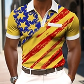  2026 250. Herren Amerikanische US-Flagge Polo Hemden Kurzarm Polo Hemden Kragen Hemden Business Casual Outdoor Athleisure Alltagsbekleidung 3D-Druck Knöpfe Atmungsaktives Mesh Frühling  Sommer Blau