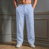 abordables Classique-Homme Pantalons en Lin Pantalons Pantalon d'été Jambe Droite Uni Confort Respirant Longueur complète Occasionnel Quotidien Extérieur Mode Style Classique Bleu Kaki Non Elastique