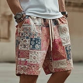abordables Retro Vintage &amp; Ética-Hombre Boho Bloque de color Retazos Pantalones cortos de sudor Pantalones cortos de playa Pantalones cortos de felpa Media cintura Étnico Retro Antiguo Casual vacaciones en la playa Impresión 3D