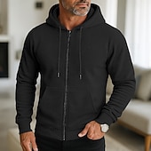 abordables sweats à capuche basiques pour hommes-Homme Sweat à capuche Sweat à capuche zippé intégral Rouge vin Noir bleu marine Gris Clair Gris foncé À capuche Uni Zip Up Occasionnel Quotidien Sport &amp; Loisir Streetwear Frais Vêtements de sport