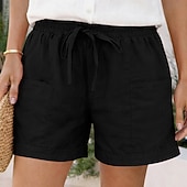 billige Bukser-Dame Shorts Sommershorts Strandshorts Ferie Mote Fritid hverdag Kort Høy Midje Helfarge عادي Snorer Lomme Elastisk midje Komfort Myk Pustende Uelastisk Gateklær Strand Ferie Mørkebrun Grønnblå Svart
