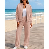 economico Tute da ginnastica-Per donna Abiti da 2 pezzi Tuta da ginnastica lounge Tasca Tinta unita Completo Abbigliamento Autunno Nero Bianco Spandex All'aperto Viaggio Sportivo Traspirante Manica Lunga Sport Abbigliamento