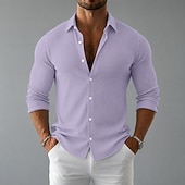 abordables Camisas informales elegantes para hombre-Hombre Camisa Camisa casual Camisa de Pana Abotonar la camisa Negro Blanco Azul Marino Morado Verde Trébol Manga Larga Plano Cuello Camisero Cuello Italiano Casual Diario Ropa Elegante Moda Casual