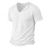economico T-shirt in Cotone e Lino-Per uomo Maglietta Maglietta in lino Manica Corta Maniche Corte Scollo a V Primavera &amp; Estate Estate Primavera Semplice Moda Designer Essenziale Morbido Casuale Vacanza Streetwear Blu Bianco Nero