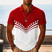  2026 250e Mannelijke Sterren en Strepen Polo Shirts Korte Mouw Polo Shirts Revers Casual Athleisure Festival Outfit 3D Print Knopen Ademend Mesh Lente  Zomer Rood Marineblauw Legergroen
