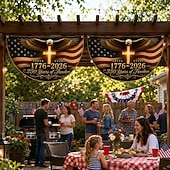 cheap Fan Bunting-1776-2026 USA 250th Anniversary Bunting Half Round Fan Flag, Patriotic American Outdoor Bunting Banner for House, Porch, Yard, or Independence Day Decoration