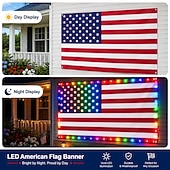 economico 250° Anniversario-Luci a forma di bandiera americana per esterni, bandiera USA 3x5 piedi con 98 LED luminosi, controllo con pulsante funzione e spina USB, decora il tuo cortile o illumina importanti festività, colore