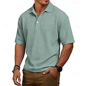 baratos Polo Clássico Masculino-Homens Camisas Polo Waffle Textura Casual Rua Lapela Manga Curta Básico Moderno Tecido Leve Botões Verão Primavera Ajuste Largo Azul Preto Branco Verde Claro Vinho Azul Marinha Camisas Polo Waffle