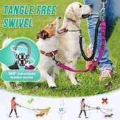 abordables Collares, Arnés y Correas-2pcs Dual Dog Leash Attachment - Double Leashes for Training Small to Large Dogs - Adjustable Strap Shock Absorbing Bungee Leashes