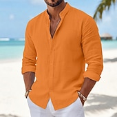 economico Vacanza-Per uomo Camicia Camicia Estiva Abbigliamento da spiaggia Camicia con Bottoni Semplice Casuale Vacanza Blu Nero Bianco Rosa Manica Lunga Collo alla coreana Primavera &amp; Estate Estate Abbigliamento