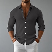 abordables Camisas informales elegantes para hombre-Hombre Camisa Camisa casual Camisa de Pana Abotonar la camisa Negro Blanco Azul Marino Morado Verde Trébol Manga Larga Plano Cuello Camisero Cuello Italiano Casual Diario Ropa Elegante Moda Casual