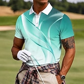 tanie Męska koszulka polo do golfa-Męskie Geometryczny Golf Koszulki sportowe polo Krótki rękaw Koszulki polo Klapa Codzienny Athleisure Druk 3D Guziki Oddychająca siateczka Lato Wiosna Niebieski Zielony